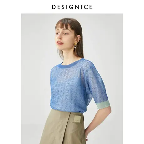 商场同款迪赛尼斯春夏新款通勤风薄款小衫宽松上衣短袖针织衫女图片