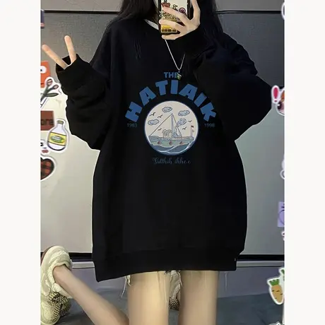 oversize设计感卫衣女2022新款春秋薄款小众高街潮牌ins宽松上衣图片