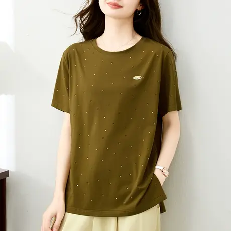 中长款纯棉t恤女夏装2024年新款时尚韩版大码女装宽松半袖体恤衫图片