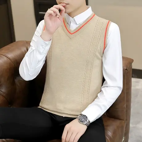 针织背心男V领马甲2023秋冬季新款无袖毛衣修身纯色休闲内搭坎肩商品大图