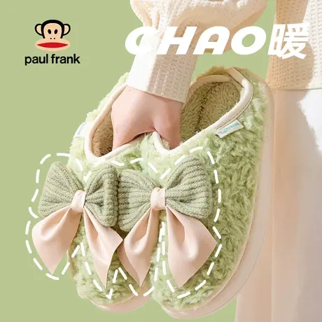 大嘴猴蝴蝶结棉拖鞋女士2022新款冬季可爱居家情侣厚底家用毛拖鞋商品大图