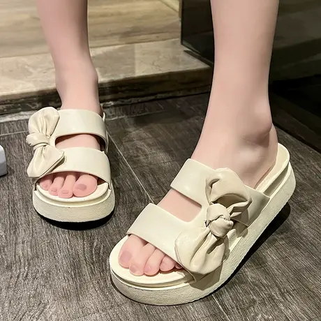 拖鞋女外穿可爱甜美蝴蝶结凉拖鞋居家防滑韩式厚底踩屎感一字拖软商品大图