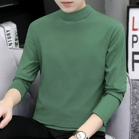 纯棉t恤男长袖潮牌潮流半高领全棉内搭打底衫秋季上衣服中领秋衣商品大图