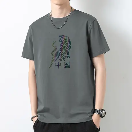 230g重磅纯棉t恤男短袖国潮老虎印花夏季全棉半袖宽松圆领上衣服商品大图