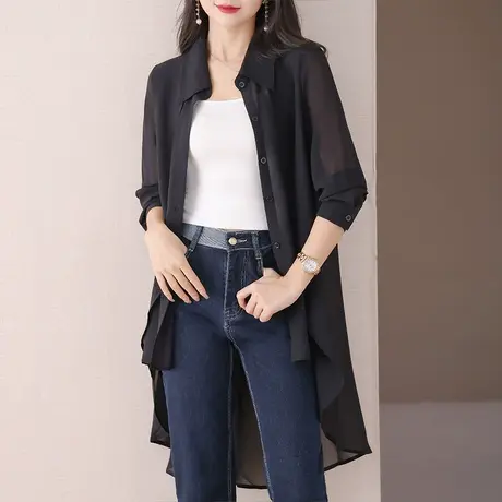 伊自尚胖mm设计感小众衬衫披肩防晒衫显瘦遮肉2023夏前短后长上衣商品大图