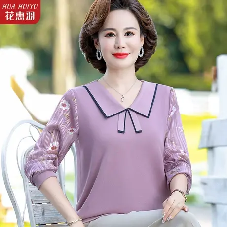 妈妈秋装新款时尚小衫中老年女装洋气春秋针织上衣中年翻领打底衫图片