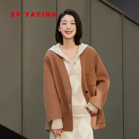 EP雅莹女装 美利奴羊毛美拉德毛呢外套 无领短大衣 2023秋冬8405A图片