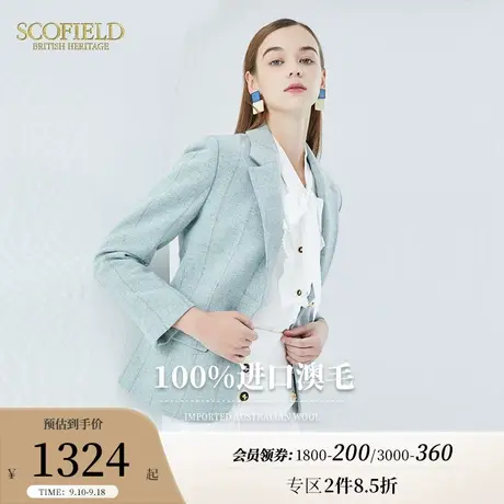 【羊毛100%】Scofield女装时尚复古西装格子通勤商务外套商场同款商品大图