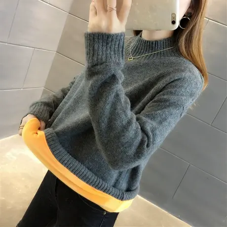 毛衣2023新款秋冬季秋款秋装女士高领加绒加厚女装宽松外穿打底衫商品大图