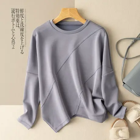 莫代尔空气棉不规则卫衣宽松圆领休闲减龄复古上衣女2022秋季新款商品大图