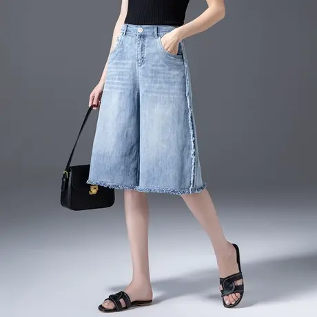 七分牛仔裤女夏薄款阔腿裤2023年新款夏季女裤五分裤六分裤直筒裤图片