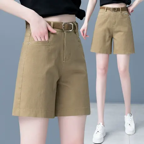 卡其色时尚短裤女夏季薄款高腰直筒a字裤2023年新款显高显瘦热裤图片