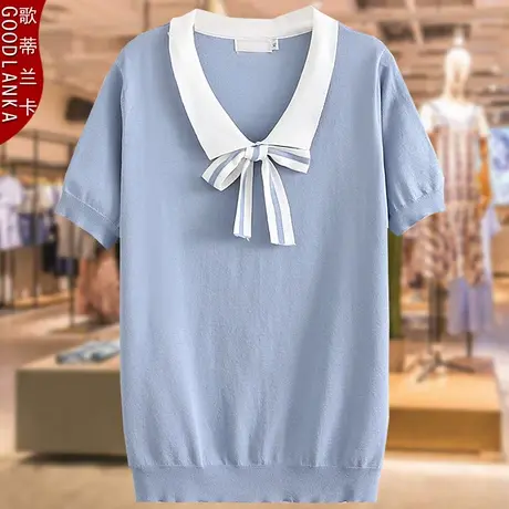 妈妈夏装冰丝针织衫小衫中年大码女上衣宽松显瘦加肥加大短袖T恤商品大图