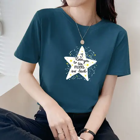 宝蓝色短袖女T恤宽松纯棉夏装2022新款宽松打底衫纯棉t桖半袖上衣图片