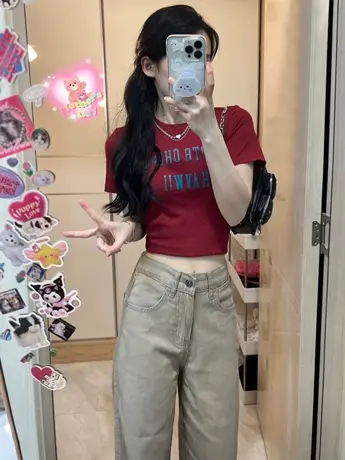 纯棉短款辣妹露脐短袖t恤女夏季ins潮牌设计感小众修身显瘦上衣服图片