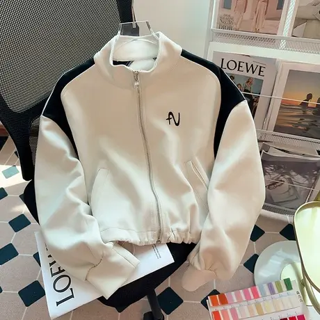 设计感开衫卫衣女春秋薄款2023小众美式慵懒chic宽松短款拉链外套商品大图