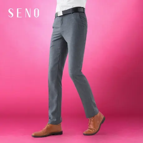 seno秋季西装裤男麻料混纺冰凉灰色西裤时尚韩版商务修身直筒裤子图片