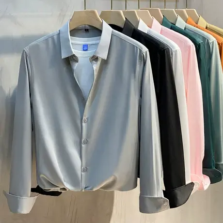 2023春秋新款男士长袖衬衫免烫韩版潮流休闲高级感衬衣加绒加厚商品大图