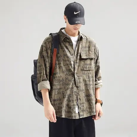 Modi Nick/摩帝尼克复古印花美式雅痞风男士衬衫潮流休闲工装外套图片