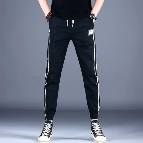 新款男士休闲裤子简约百搭侧边条纹宽松工装裤2023秋款棉弹男潮牌商品大图