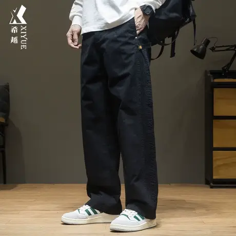 希越基础款休闲裤男中腰直筒裤秋冬宽松大码垂感长裤拖地阔腿裤子商品大图