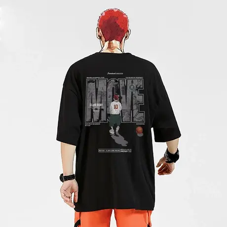 重磅高街潮牌宽松T恤日系卡通短袖大码五分袖纯棉美式男装夏潮流图片