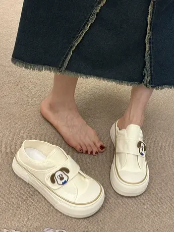 原创爆改小狗帆布鞋女鞋2023夏季新款百搭休闲板鞋两穿半拖懒人鞋商品大图