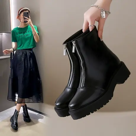 法式短靴女春秋单靴2023新款切尔西百搭小个子厚底增高瘦瘦马丁靴图片