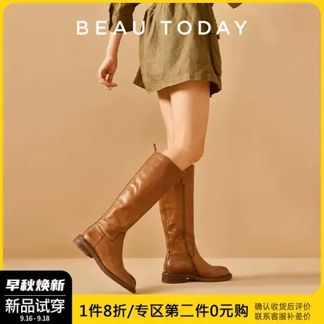 BeauToday复古长靴女2023新款BT长筒靴大筒围裤管靴骑士靴瘦瘦靴图片