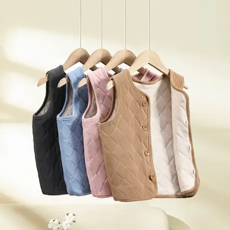 【桑蚕丝】儿童加绒加厚保暖背心秋冬款女童马甲校服神器男童冬季商品大图