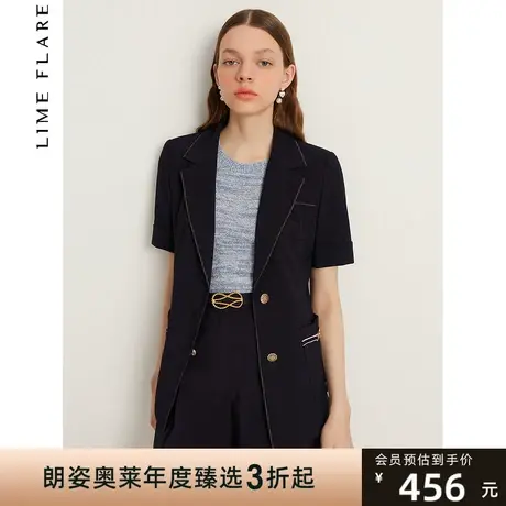 莱茵商场同款英伦复古西装短袖外套夏季新款简约通勤宽松女图片