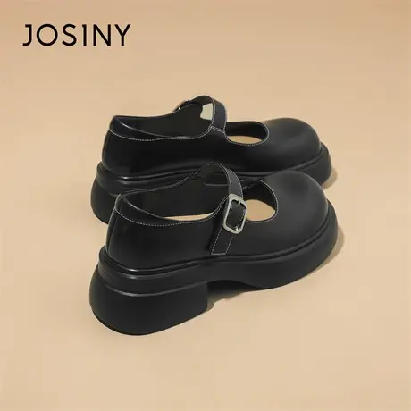 Josiny/卓诗尼小皮鞋女2024新款粗跟厚底百搭少女风优雅玛丽珍鞋商品大图