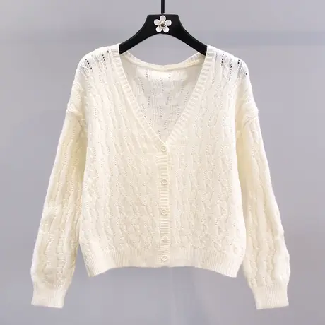 温柔风V领薄款毛衣外套女早秋2023新款宽松外搭罩衫长袖针织开衫图片