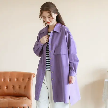 胖妹妹春装宽松纯棉显瘦下摆开叉长袖衬衫 加大码2023新款上衣女商品大图