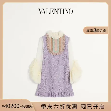 [季末优惠]华伦天奴VALENTINO女士刺绣重磅蕾丝短款连衣裙图片