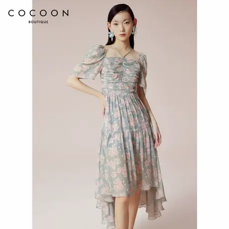 100%桑蚕丝 商场同款 可可尼COCOON气质连衣裙新款夏季女雪纺裙子图片