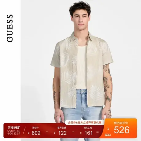GUESS25年新款夏季男士日常休闲海滩风短袖衬衫外套-M5GH68WH3A0商品大图