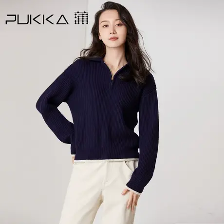 蒲PUKKA 小众设计感毛衣秋冬新款2022宽松POLO领减龄羊毛针织衫图片