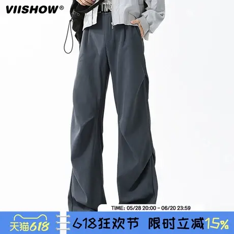 VIISHOW裤子男款2025年新款美式高街户外运动直筒宽松休闲西装裤商品大图
