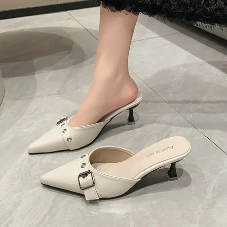 包头拖鞋女春夏外穿高级感ins潮设计感小众2025新款尖头高跟半拖商品大图
