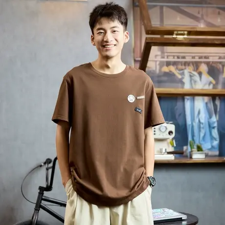 唐狮夏季短袖t恤新款纯棉男衣服半袖宽松打底衫上衣纯色潮牌商品大图