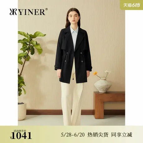 YINER音儿专选2025春季新款优雅一手长四面弹双排扣风衣气质外套商品大图