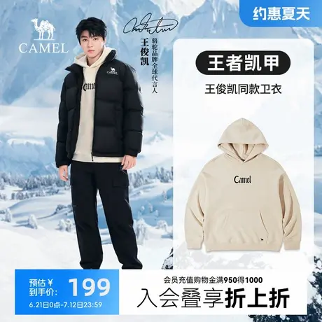【王俊凯同款】骆驼连帽卫衣男秋冬2024美式潮宽松加绒厚长袖T恤商品大图