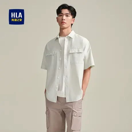 HLA/海澜之家胸前口袋短袖衬衫25春夏新款方领时尚休闲条纹衬衣男图片