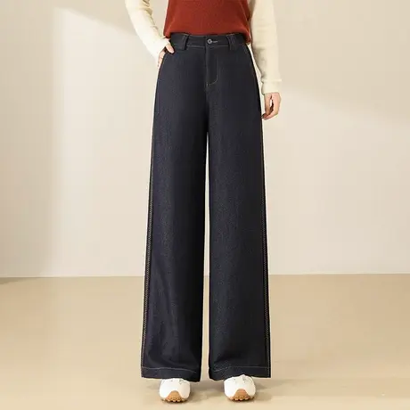 拉夏贝尔百搭直筒牛仔裤女秋季2025年新款高腰宽松显瘦休闲阔腿裤图片