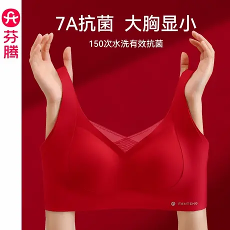 芬腾内衣女大胸显小收副乳文胸本命年红色结婚性感聚拢无钢圈胸罩商品大图
