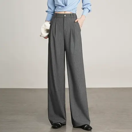 灰色阔腿裤女2025春秋新款高腰垂感宽松显瘦高级休闲直筒西装裤子商品大图