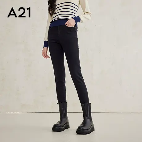 A21女装高弹高腰窄脚长牛仔裤铅笔小脚裤高腰显瘦商品大图