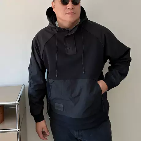 大依无忧大码男装秋新款半拉链胖人加肥加大男款长袖连帽套头卫衣商品大图