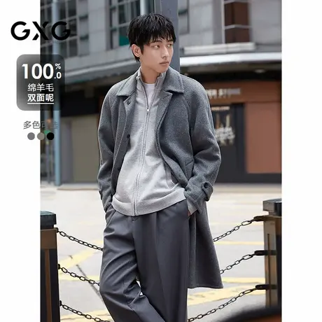 GXG男装插肩袖大衣纽扣翻领外套长款大衣24年冬季款#G24D264029商品大图